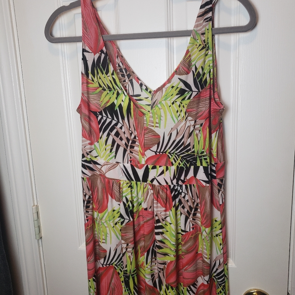 West Loop Women Stretchy V-Neck Tropical Vibrant Maxi Dress - Picture 3 of 10